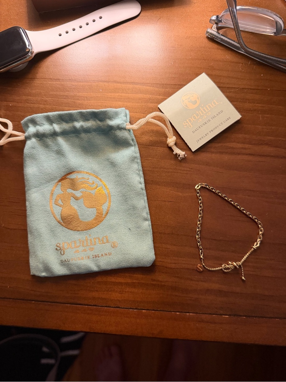 Adjustable waterproof gold anchor chain bracelet by Spartina 449-
